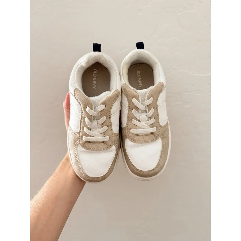 Old Navy Toddler Boys Faux Leather Sneakers Size 11 Neutral White Beige
